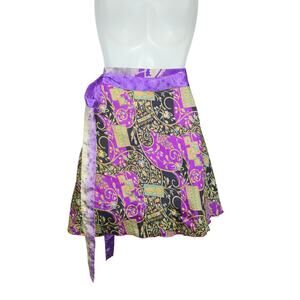 Jedzebel‎ Silk Wrap Skirt Reversible Purple Boho Festival Gysy Hippie Mini Indie